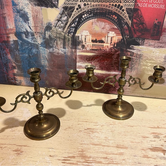 Vintage Solid Brass Brass 3 Arm Candelabra set - Picture 12 of 12